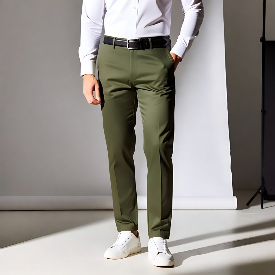 men’s premium cotton pants – olive green | slim fit everyday wear